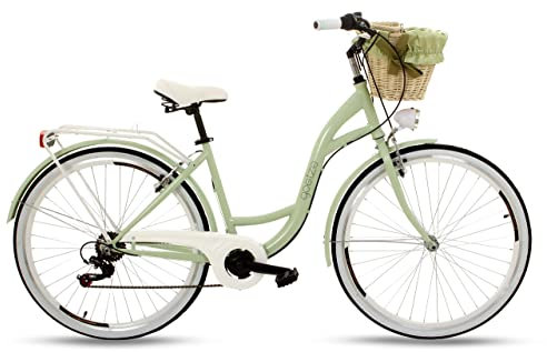 Goetze Mood Damenfahrrad Retro Vintage Holland Citybike, 28 Zoll Alu Räder, 7 Gang Schaltwerk, Tiefeinstieger, Korb mit Polsterung Gratis!