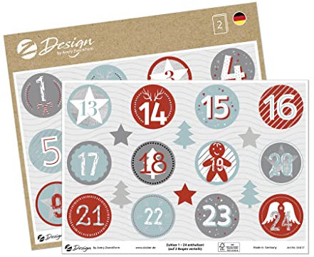 AVERY Zweckform 24 Aufkleber Aufkleber Adventskalender Zahlen (Made in Germany, Weihnachtssticker A5 Bogen Silberprägung, Papier selbstklebend, Sticker Adventskalender, Weihnachtskalender) 54617