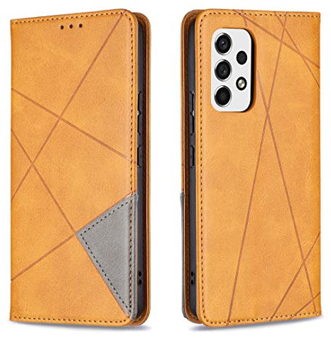 Posanter Coque pour Samsung Galaxy A53 5G, Housse Portefeuille en Cuir Etui de Protection avec Slim TPU Silicone Bumper Antichoc Magnétique Flip Case, Porte Cartes avec Fonction Support Cover (Jaune)