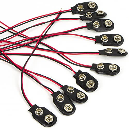 kenable PP3 9V Square Battery Snap ClipOn Connector Solder Lead 150mm Cable [10 Pack]