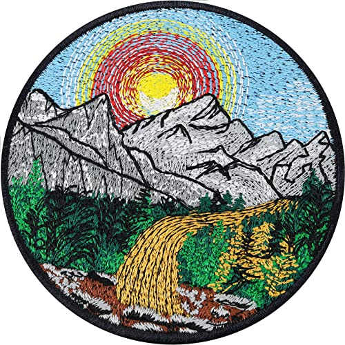 Aufnäher Save the Earth BERGE & LANDSCHAFT Wetterfester Aufkleber Gesticktes Bügelbild Alpenverein Outdoor Aufbügler Bergsteiger Abzeichen Naturfreunde Patch Applikation zum aufbügeln - 80x80mm