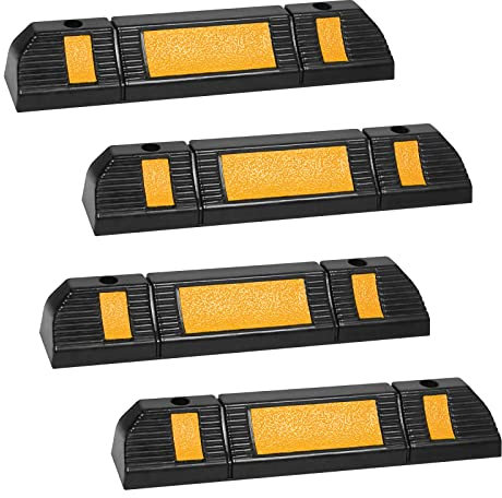 UISEBRT Gummi Radstopper für Garage - 4 Stück Gummi Radstopp-Parkbegrenzung Anfahrschutz Parkstopper mit Reflexionsstreifen für Garage und Parkplätze, 60x12x10cm Schwarz + Gelb (6 Stück)
