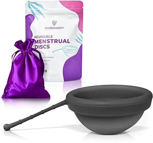 Ecoblossom Reusable Menstrual Disc - Menstrual Cup - Soft Period Disc for Women Designed with Flexible, Medical-Grade Silicone Period Cup (Black)