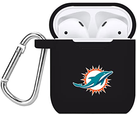 GAME TIME Miami Dolphins Silicone Case Cover Compatible with Apple AirPods Generation 1 & 2 (Black/Color Logo)