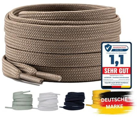 LaceHype 2 Paar Premium Schnürsenkel flach [10 mm breit ] LC1 reißfest Schuhbänder Ersatz Shoelaces aus Polyester für Sneaker, Sportschuhe, Laufschuhe, Turnschuhe (Khaki, 140)