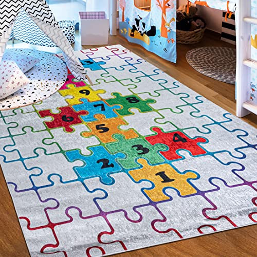 Mazovia Kinderzimmerteppich Antirutsch - Waschbar bis 30 Grad - Puzzle - Kurzflor Kinderteppich Teppich für Kinderzimmer - ÖKO-TEX Zertifiziert - Teppiche Junge Mädchen Bunt 160 x 230 cm