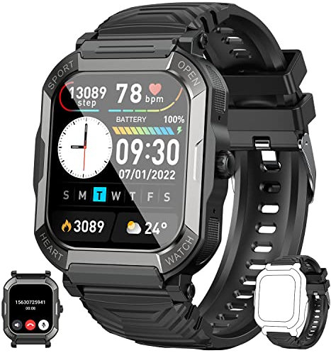 Smartwatch Orologio Fitness Uomo Impermeabile: Chiamata Bluetooth e Risposta Vivavoce Militari Smart Watch Tracker Cardiofrequenzimetro Contapassi Pressione Sanguigna Calorie Sportivo per Android ios
