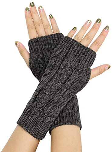 Fingerlose Handschuhe für Damen Gestrickte Halb Fingerhandschuhe Kurzer Strickhandschuhe Fäustlinge Handwärmer Handgelenkwärmer Armstulpen Handstulpen Pulswärmer (1Paar-Tiefgrau)