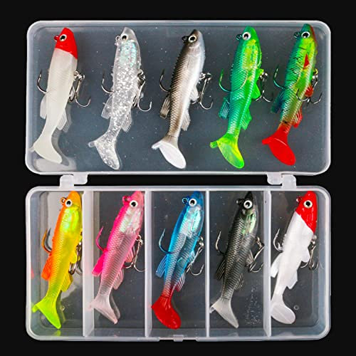 XVZ Angelköder, Köder Set Gummifische mit Jigkopf Weicher Fischköder 12g Barsch, Forelle, Hecht, Fischen Geschenk für Männe - 10 Stück