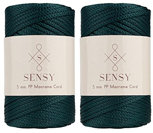 2 Garnstrange Sensy Premium Polyesterseil 5 mm 104 Yards - 100% Polypropylen-Kordel für Makramee, Häkeltasche, Häkelgarn - Geschenk für Strickwaren (Waldgrün)