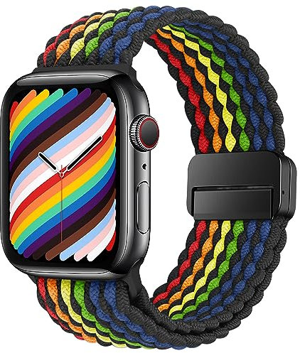 HITZEE Compatible con Cinturino Apple Watch 49/46/45/44/42/41/40/38mm, Cinturini in Nylon con Chiusura Magnetico Progettato per iWatch Ultra 2 Serie 10 9 8 7 SE 6 5 4 (38/40/41/42, N- Arcobaleno)