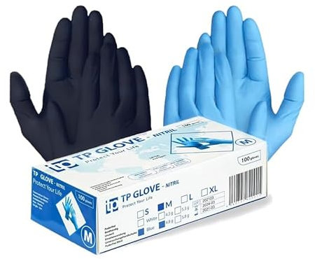 Gedikum 100x Nitrilhandschuhe Box Einweghandschuhe, Einmalhandschuhe, Untersuchungshandschuhe, puderfrei, ohne Latex, unsteril, latexfrei, disposible gloves Blau/Schwarz Gr. S-XL (Schwarz, M)