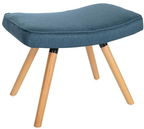 CLP Reposapiés Garding Tapizado En Tela & Estilo Nórdico I Taburete Bajo Acolchado con 4 Patas De Madera De Haya, Color:Azul