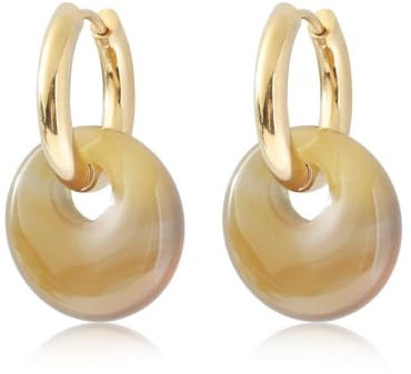 Edelstein Ohrringe Damen,Klassische Baumelnde Doppel-Creolen-Ohrringe Für Damen Mit Goldenem Finish & Glücks-Karneol-Anhänger
