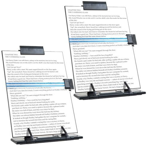 powerking Desktop Document Book Holder, Set of 2 Metal Foldable Reading Book Stand Easel Copyholder with 7 Adjustable Positions and Line Guide & Paper Page Clip, Great for Typing Speech Tablet