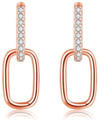 Deyanse Silber 925 Creolen, Hängende Ohrringe mit Zirkonia in Rosegold, Minimalistische U-Shaped Kreolen