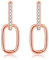 Deyanse Silver Hoop Earrings for Women, 925 Sterling Silver Convertible Link Earrings for Girls, Rose Gold Geometric Cubic Zirconia Double Oval Hoop Earrings, Unique Huggies Dangle Drop Earrings
