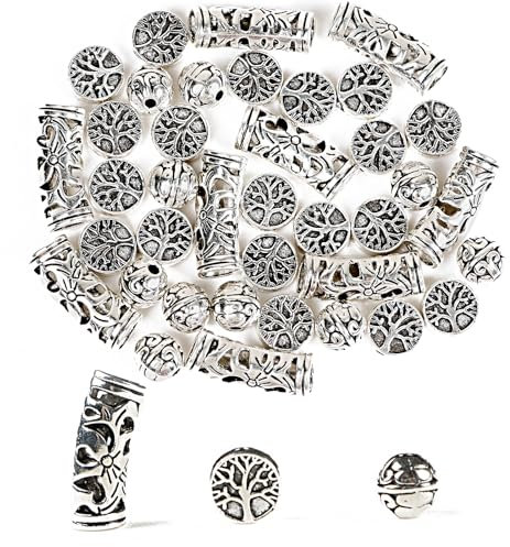 40 Stück 3 Stile Zwischenperlen Metallperlen Antik Silber Metall Spacer Perlen zum Basteln Bastelperlen Set zum Auffädeln für DIY Schmuck Armbänder Schmuckherstellung Schmuckzubehör