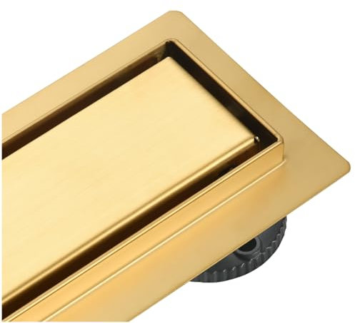 AQUAUNO Duschrinne 80 cm Gold – Bodenablauf aus gebürstetem Edelstahl – 2-in-1 befliesbar, super flach (52 mm) – Komplettset für bodengleiche Duschen im Badezimmer