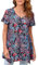 Enmain Tunic Tops for Women UK Short Sleeve T-Shirt Summer Tunics for Leggings Plus Size Round Neck Ladies Casual Loose T Shirt Black Patterned Blouse Shirt Hanky Hem Swing Top XXL