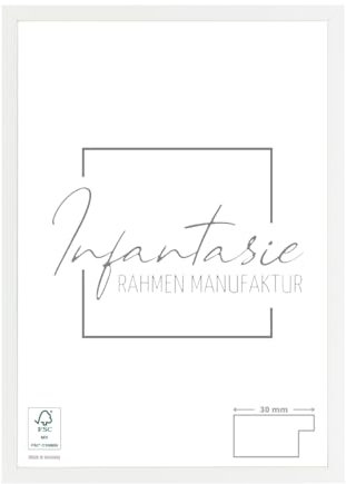 Infantasie 'N°2' Bilderrahmen 100x140 handgefertigt nach Maß | Weiss Matt | MDF Holz-Design Collage Rahmen inkl. Kunstglas und Metall Aufhänger (Querformat & Hochformat)