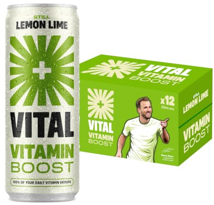 VITAL Lemon & Lime Still Vitamin Water, 13 Vitamins, Sugar Free, 12 x 330ml | Zero Sugar, British Spring Water, Zero Cal, No Artificial Sweeteners or Preservatives