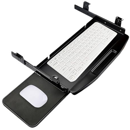 Tastaturschublade aus Metall unter dem Schreibtisch mit drehbarer Mausplattform, stabiles C-Klemm-Montagesystem, einfach herausziehbare Schublade zum Tippen, schwarz (Größe: Balken