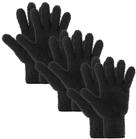 GEEHUA Lot de 3 paires de gants en microfibre - Gants de nettoyage lavables et réutilisables - Pour stores, fenêtres, volets, meubles (noir)