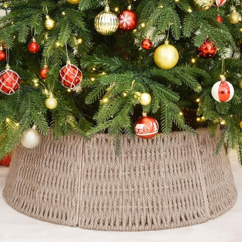 Rocinha Rattan-Weihnachtsbaum-Halsband, 71,1 cm, rustikal, handgefertigt, Weihnachtsbaumkorb-Basis, Hanfseil, Weihnachtsbaumständer, Abdeckung, Weihnachtsbaumschmuck, Bauernhaus,