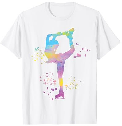 Iceskating Figure Skating Ice Dancing Accessoires Bunte Mädchen Eiskunstlauf Eislaufen T-Shirt Multicolored Crew Neck Halbarm Small Polyester 100% Klassisch Sportswear Mädchen T-Shirt