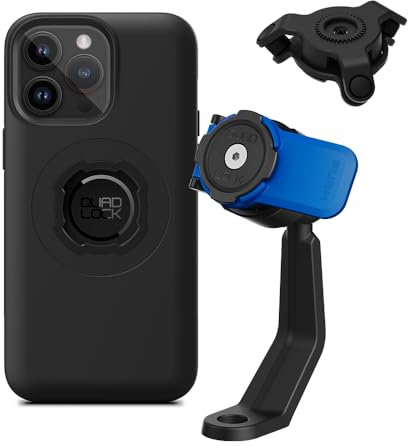 QUAD LOCK Spiegelarm Handyhalterung für Motorrad mit Vibrationsdämpfer und MAG Hülle für iPhone 14 Pro Max