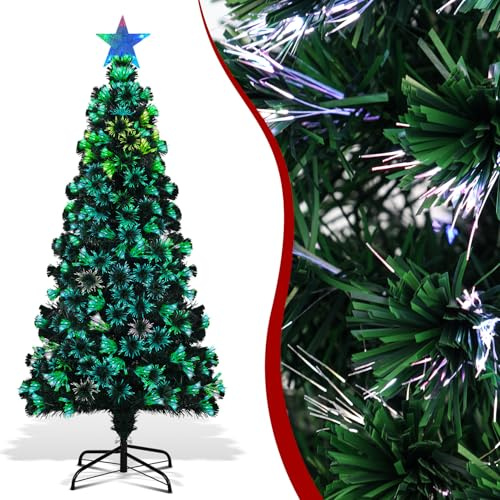 Ollewiellan Fibre Optic Christmas Tree 5 FT Xmas Trees Artificial Pre Lit Christmas Trees Green 150 cm,Lights Fibre Optic Twinkling tree with stars Automatic color-changing,Christmas Deco