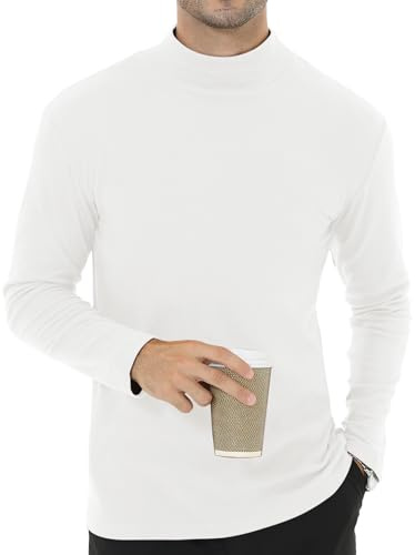 Tyhengta Fleece Tops Men Long Sleeve T Shirt Base Layer Thermal Undershirt Lightweight Sports Tops White, S