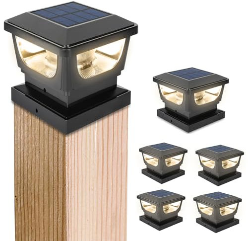 GEYUEYA Home Solar Post Lights,Warm White Solar Post Cap Lights Fence Post Lights Pathway Lights for 3x3 4x4 inch Wooden Posts Deck Cap Garden Yard Decoration-6 Packs