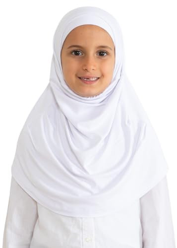 Prien Hijab Für Kinder, Türkisch Kopftuch Mädchen, Muslim Damen Schal, Viszid Tuch, Islam Kopftücher, Muslimische Frauen Khimar Abaya, Easy Kleidung, Tesettür Giyim (Weiß)