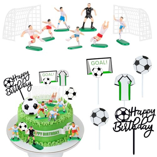 15 Pcs Football Cake Topper, Personalise Soccer Birthday Cake Toppers for Men, Football Cake Decorations for Boys Men Father's Day and Football Theme Party