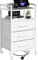 MIKIICOCO Bedside Table with Charging Station, Nightstand with 2 Outlets and 2 USB Ports, Sofa Side Table with 4 Castors and Fabric Drawers for Bedroom