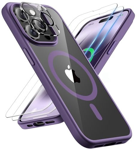 ORETECH Magnetic Clear for iPhone 14 Pro Max Case, [Compatible with Magsafe] [2 x Glass Screen Protector] [Camera Protector] Heavy Duty Ultra Slim Thin Shockproof Phone Case Cover 6.7 - Deep Purple