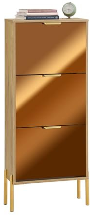 SoBuy Schuhkipper mit 3 Klappen Schuhablage Schuhschrank schmal Schuhregal mit 6 Ablageflächen Schuhkommode Gold BHT ca. 55x124x24cm FSR181-H-G