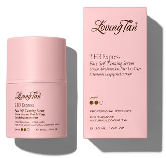 Loving Tan NEW 2 Hr Express Face Tanning Serum, Dark - Hydrating, Natural-Looking Glow Sunless Self Tanner, Dermatologist Tested, Lightweight, Naturally Derived DHA, Vegan & Cruelty-Free - 1 fl oz | Natural-Looking Glow, Lightweight Sunless Self Face Tanner, Dermatologist Tested, Naturally Derived DHA, Cruelty-Free