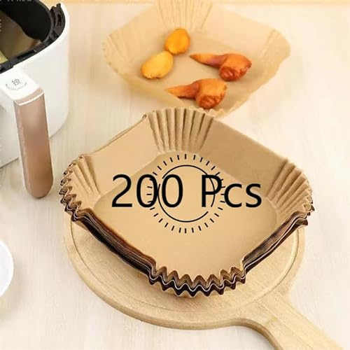 RQzaufania 200 Unidades Papel Freidora Aire, Papel Para Hornear Cuadrado de 16 cm, Revestimientos Desechable Antiadherente, sin BPA, Adecuados para Freidora Aire de 3.5 a 6 litros.