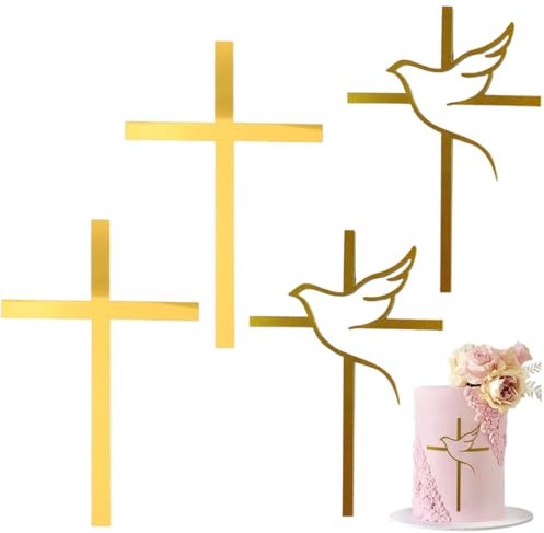 OHREN 4 Stück Kreuz Cake Topper Kuchendeko Taube Acryl mit Schillerndem Spiegeleffekt für Hochzeit, Geburtstag, Weihnachten, Party & mehr (15x10cm)