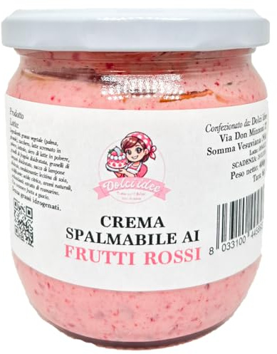 Crema Spalmabile ai Frutti Rossi Crunchy 400g – Inclusioni Croccanti di Fragola e Lampone – Pronta all’Uso, Per Farciture Post Forno, Uso con Sac à Poche, Surgelabile