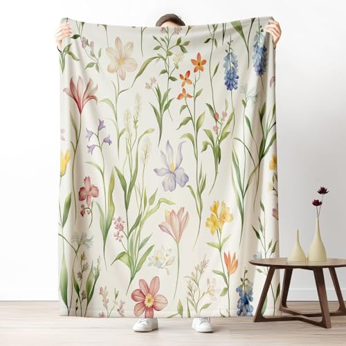 Sshjfeu Ländliche Pflanzen Fleecedecke 160x200, Frühling Blumen Wärmedecke, Feld Pflanzen Kuscheldecke Flauschig, Decke Sofadecke Wolldecke Wohndecke für Frühling Sommer Herbst Winter