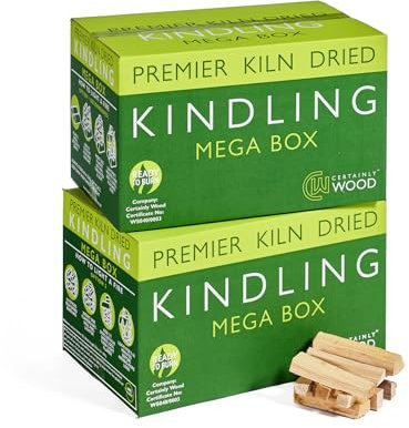 Certainly Wood Kiln Dried British Kindling Mega Box - Natural Firelighters For Woodburning Stove, Log Burner, Open Fire Pit, Camping BBQ Pizza Oven. Fire Starters - 20KG (2 Mega Boxes)