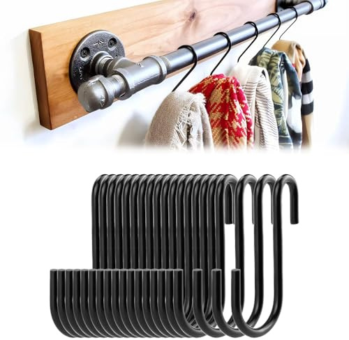 S Hooks, 20 Pcs Stainless Steel Meat Hooks, 6.5cm Large S Shaped Hook | Multifunction and for Hanging Clothes & Towel for Home Kitchen Workshop Office Bathroom and Bedroom (Black)
