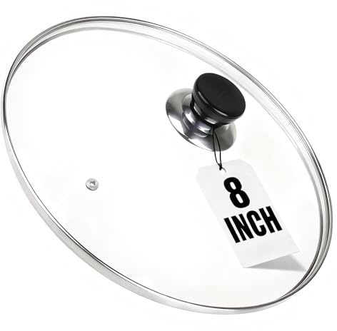 Eptcp 8 Inch Pan Lid, Tempered Glass | Universal Pot Lid for Fry Pans Skillets Cast Iron Pans Woks, Heat-Resistant Handle