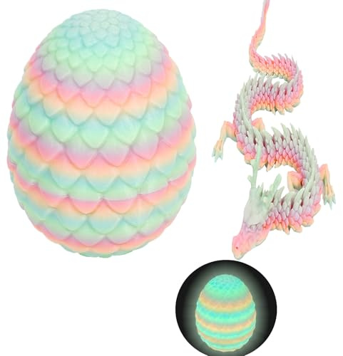 Regenbogen-3D-gedruckter Drache in Eiern, leuchtet im Dunkeln, Überraschungsei mit 27,9 cm flexiblen Drachen im Inneren, 3D-gedrucktes Dino-Geschenk, Ostern, Weihnachten, Geburtstag, Heimdekoration