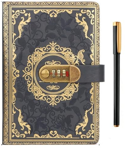 A5 Tagebuch mit Schloss, PU tagebuch für erwachsene mit schloss, 200 Seiten tagebuch schloss, Hardcover Passwort Notizbuch, Vintage Lock Journal, Mädchen, Männer, Studenten, 21,8 x 14,7 cm (grau)