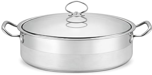 Format XL - Marmite Basse en Acier Inox 18,5L - Faitout Professionnel Ø 40 cm avec Couvercle et Graduations Internes(Pour 15-25 Personnes) - Poignées Rivetées - Compatible Tous Feux dont Induction